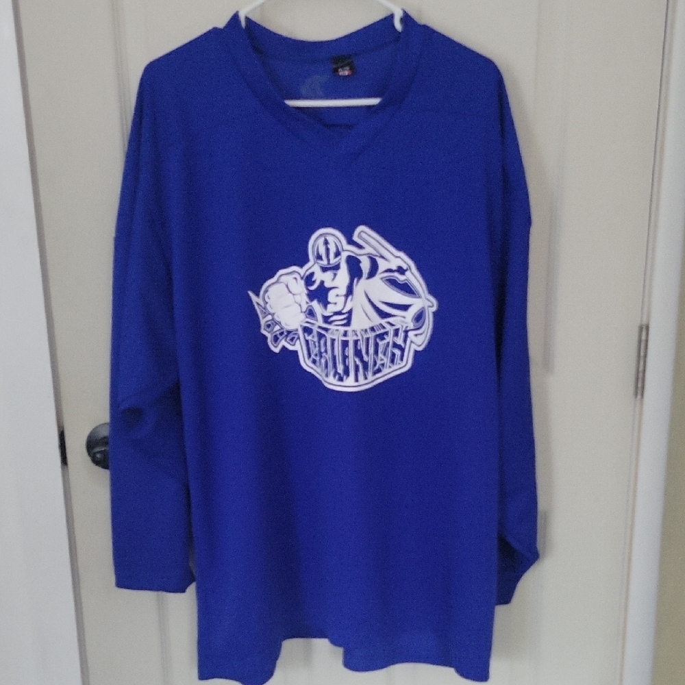 Blue Jersey with Crew Neck and Graphic Design